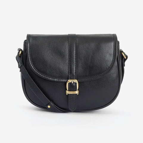 Barbour Laire Medium Leather Saddle Bag in Black