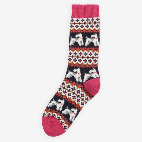Barbour Women's Terrier Fairisle Socks in Navy & Pink Dahlia