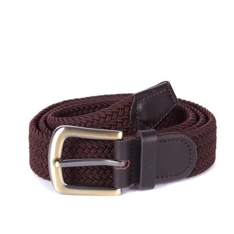 Barbour Stretch Webbing Leather Belt in Dark Brown