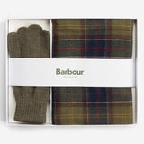 Barbour Men's Scarf & Glove Gift Set in Classic Tartan/Olive