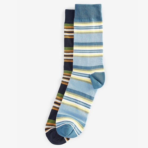 Barbour Men's Summer Stripe Socks 2 Pack in Navy/Sky
