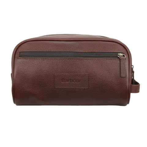 Barbour Leather Wash Bag in Dark Brown