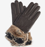 Barbour Women's Faux-Fur Trimmed Leather Gloves in Dark Brown