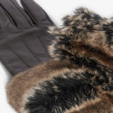 Barbour Women's Faux-Fur Trimmed Leather Gloves in Dark Brown