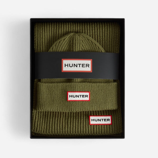 Hunter Unisex Jura Beanie & Scarf Box Set in Kambaba Green