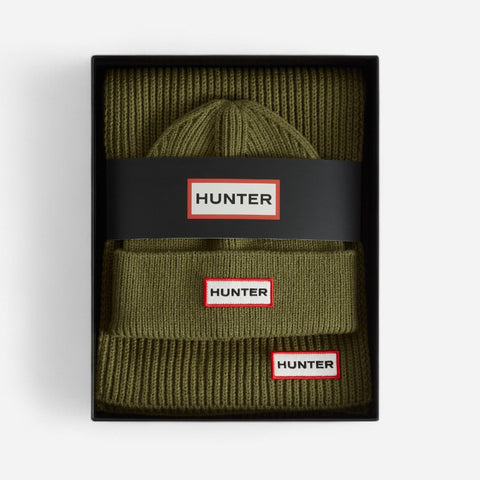 Hunter Unisex Jura Beanie & Scarf Box Set in Kambaba Green