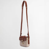Barbour Mini Rosa Leather Cross Body Bag in Pebbled Pink/Brown