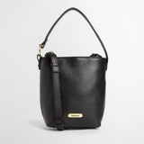 Barbour Cedar Mini Leather Bucket Bag in Black