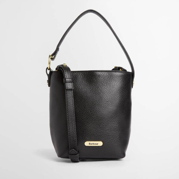 Barbour Cedar Mini Leather Bucket Bag in Black