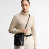 Barbour Cedar Mini Leather Bucket Bag in Black