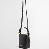 Barbour Cedar Mini Leather Bucket Bag in Black