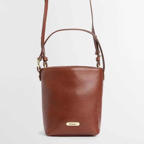 Barbour Cedar Mini Leather Bucket Bag in Brown