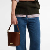 Barbour Cedar Mini Leather Bucket Bag in Brown