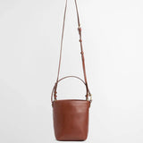 Barbour Cedar Mini Leather Bucket Bag in Brown