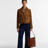 Barbour Cedar Large Leather Bucket Bag in Brown