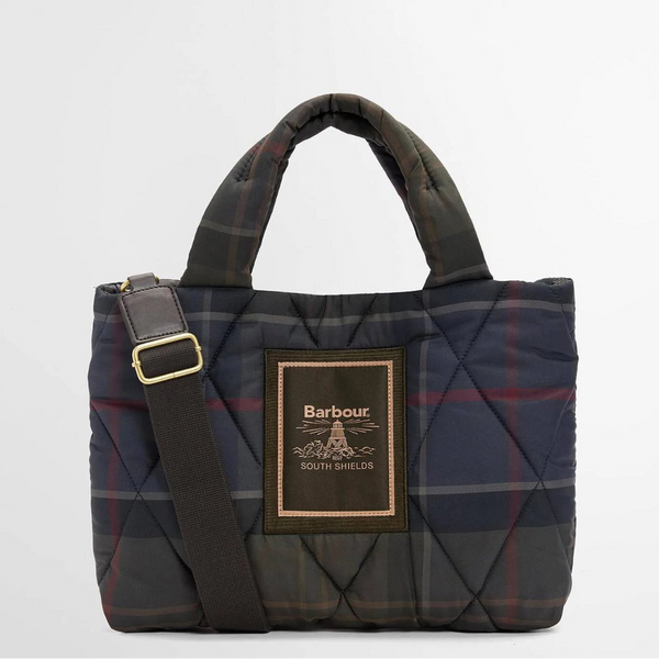Barbour Arlene Mini Quilted Tote Bag in Shadow Classic Tartan