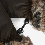 Barbour Women's Waxed Faux Fur Trimmed Mittens in Olive