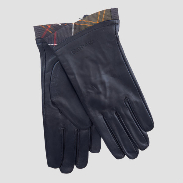 Barbour Women's Tartan Leather Gloves in Black
