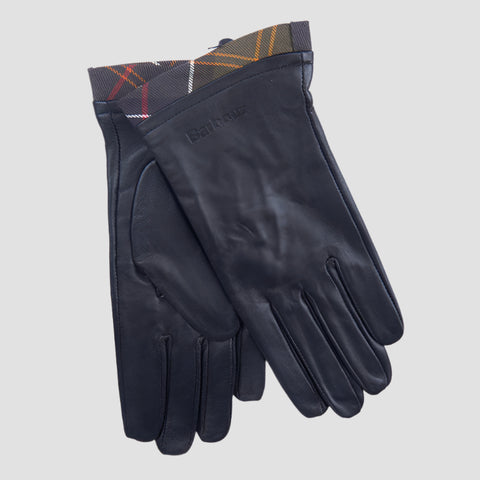 Barbour Women's Tartan Leather Gloves in Black