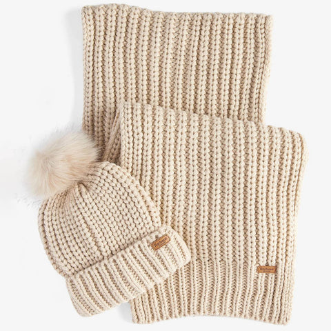 Barbour Women's Saltburn Beanie Hat and Scarf Gift Set in Pearl