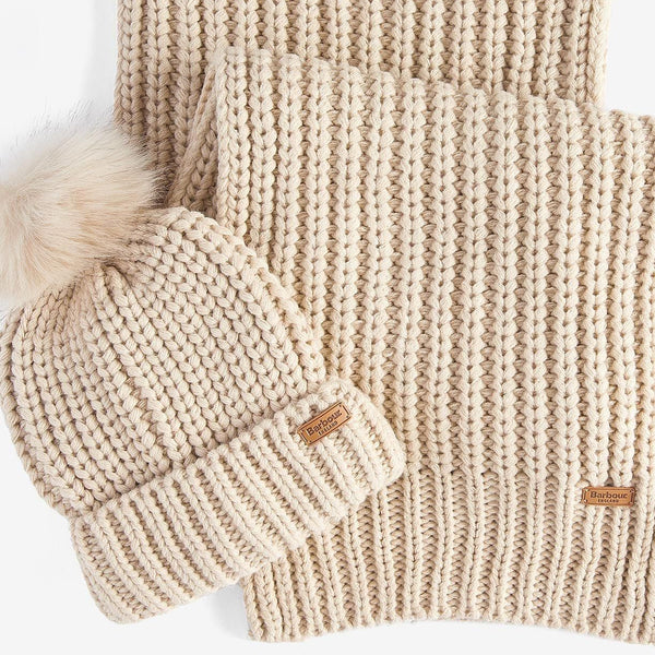 Barbour Women's Beanie Hat and Scarf Saltburn Gift Set in Pearl