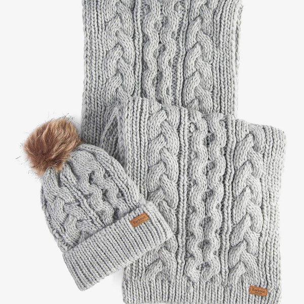 Barbour Penshaw Beanie & Scarf Gift Set In Grey