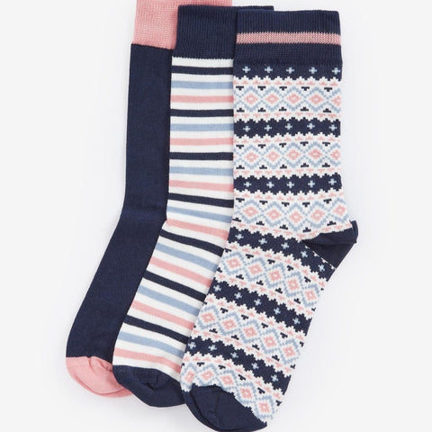 Barbour Women's Claudia Fair Isle Socks Gift Set in Pink/Navy