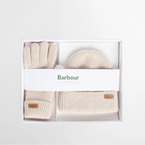 Barbour Women's Pendle Beanie & Gloves Gift Set in Eggshell