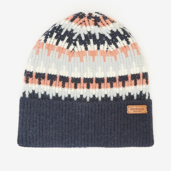 Barbour Women's Craster Beanie Hat in Navy/Pink Rust