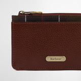 Barbour Leather Alder Card Holder in Brown/Classic Tartan