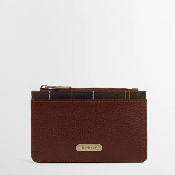 Barbour Leather Alder Card Holder in Brown/Classic Tartan