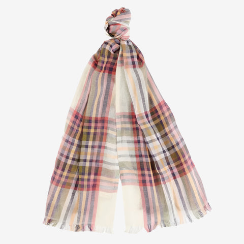 Barbour Summer Lonnen Checked Scarf in White Classic Tartan