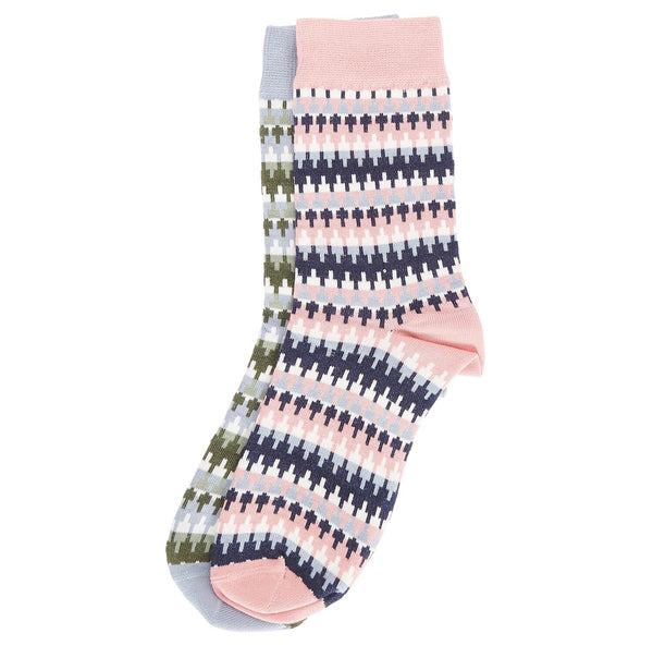 Barbour Women's Louise Fair Isle Socks Set of 2 in Pink/Logan