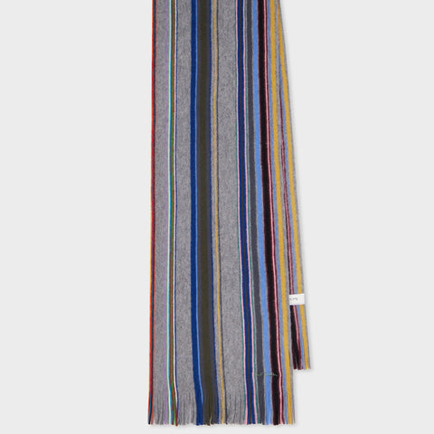 Paul Smith Men's Merino Wool Multistripe Scarf in Grey