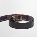 Barbour Men's Reversible Leather Belt in Black/Modern Tartan
