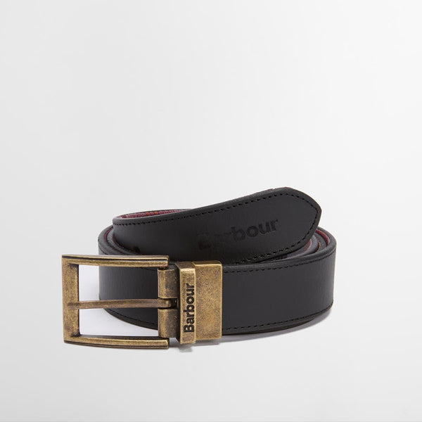 Barbour Men's Reversible Leather Belt in Black/Modern Tartan
