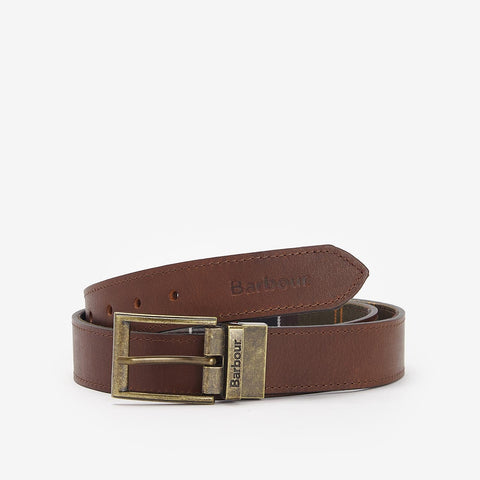 Barbour Men's Reversible Leather Belt in Brown/Classic Tartan