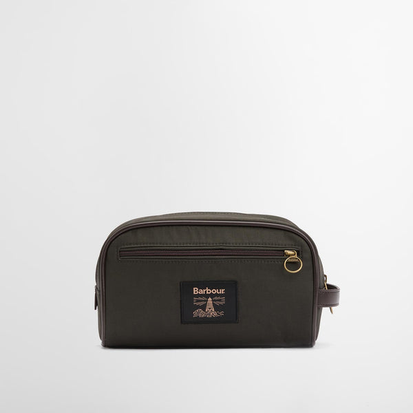 Barbour Waxed Washbag in Olive/Beacon