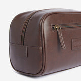 Barbour Leather Washbag in Dark Brown