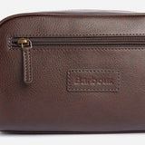 Barbour Leather Washbag in Dark Brown