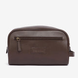 Barbour Leather Washbag in Dark Brown