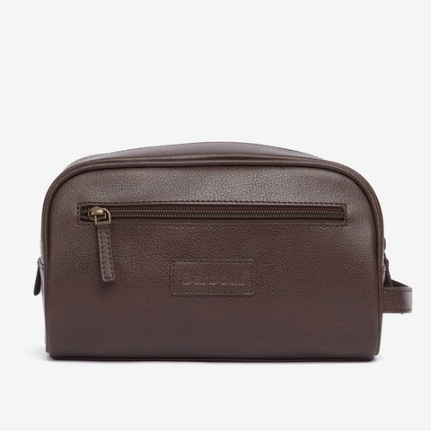 Barbour Leather Washbag in Dark Brown