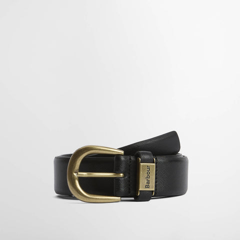 Barbour Men's Clyde Leather Belt in Saffiano Black