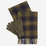 Barbour Tartan Scarf & Glove Gift Set in Olive