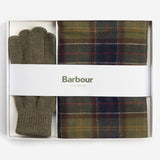 Barbour Tartan Scarf & Glove Gift Set in Olive