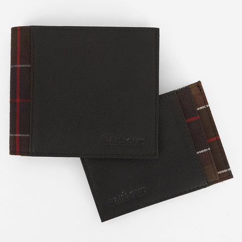 Barbour - Leather Wallet & Card Holder Gift Set in Black/Classic Tartan
