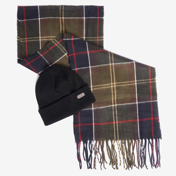 Barbour Swinton Beanie & Galingale Scarf Gift Set in Classic Tartan
