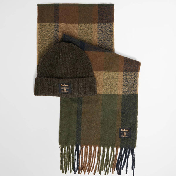 Barbour Westerdale Beanie and Scarf Gift Set in Olive/Navy