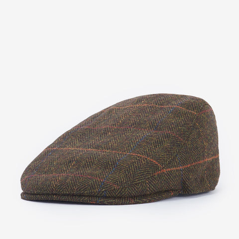 Barbour Men's Cheviot Flat Cap in Olive Herringbone