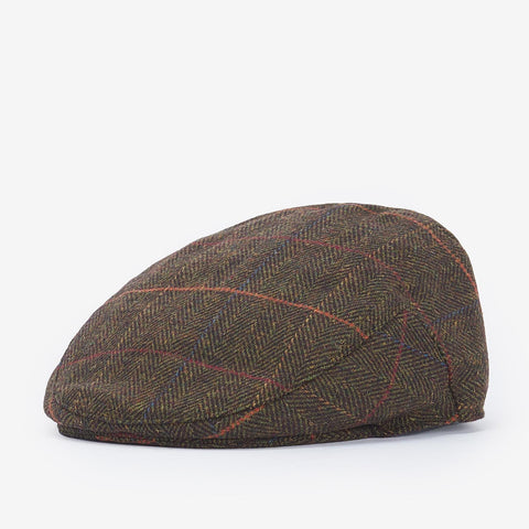Barbour Men's Wilkin Flat Cap in Olive Herringbone
